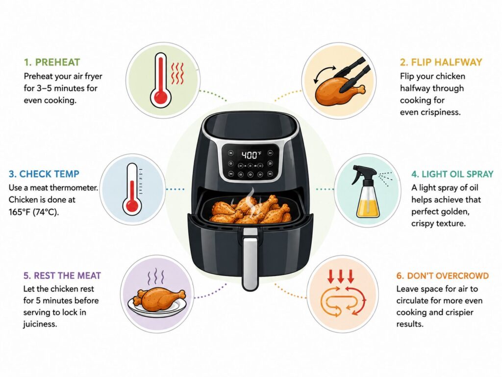 Air fryer chicken cooking tips infographic
