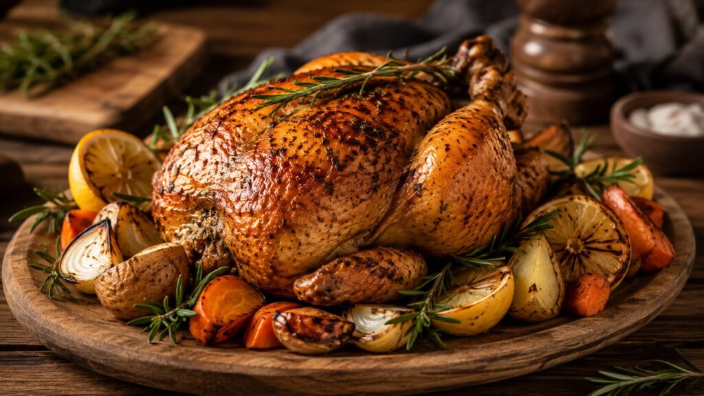 Whole roasted air fryer chicken with herbs
