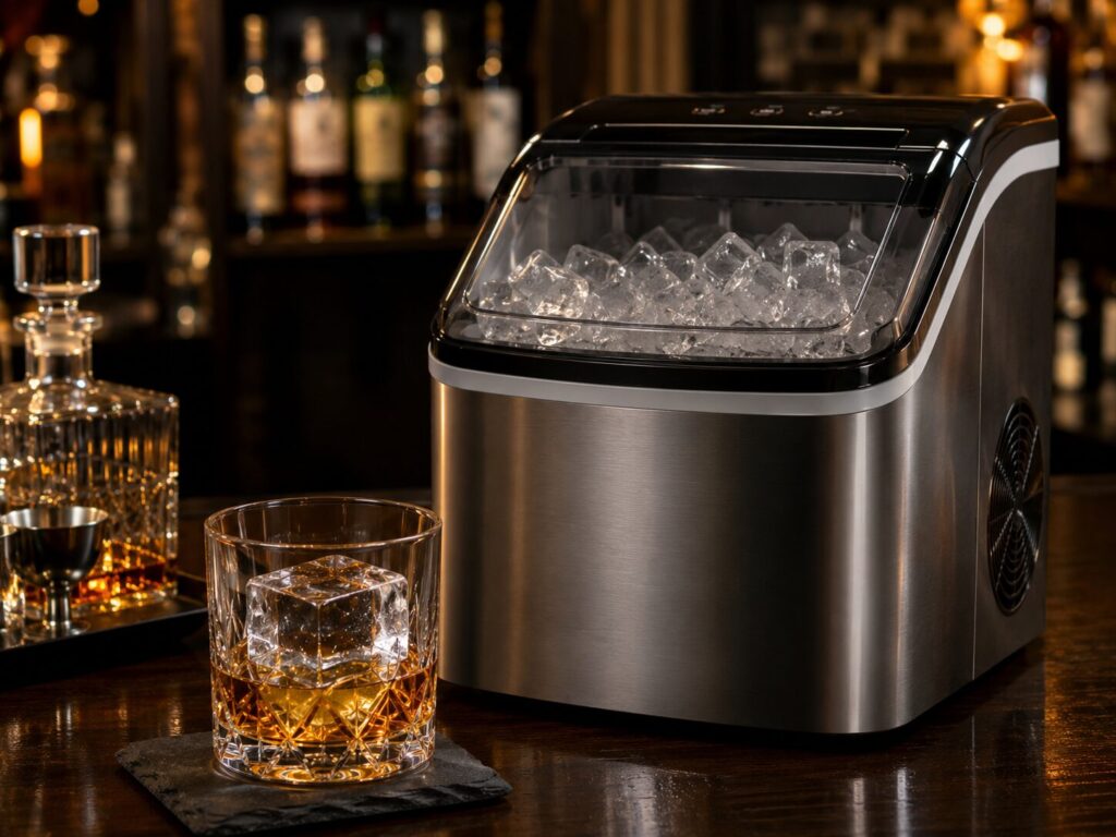 Clear ice cube maker with crystal clear ice for whiskey drinks