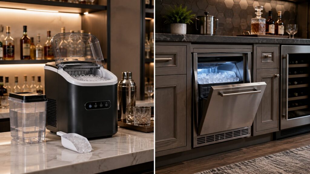 Countertop ice maker vs built-in ice maker comparison for home bars