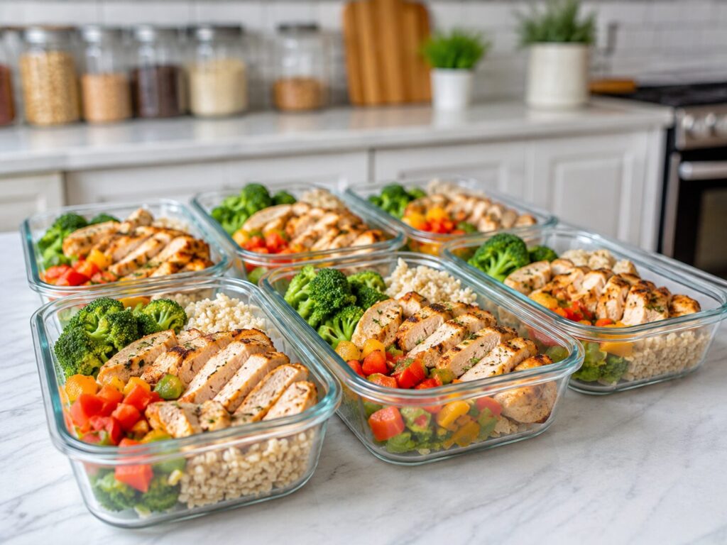 Meal prep containers with high protein lunch meals