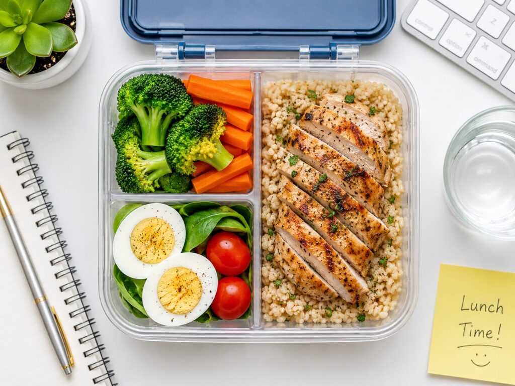 Packed high protein lunch box for work or school